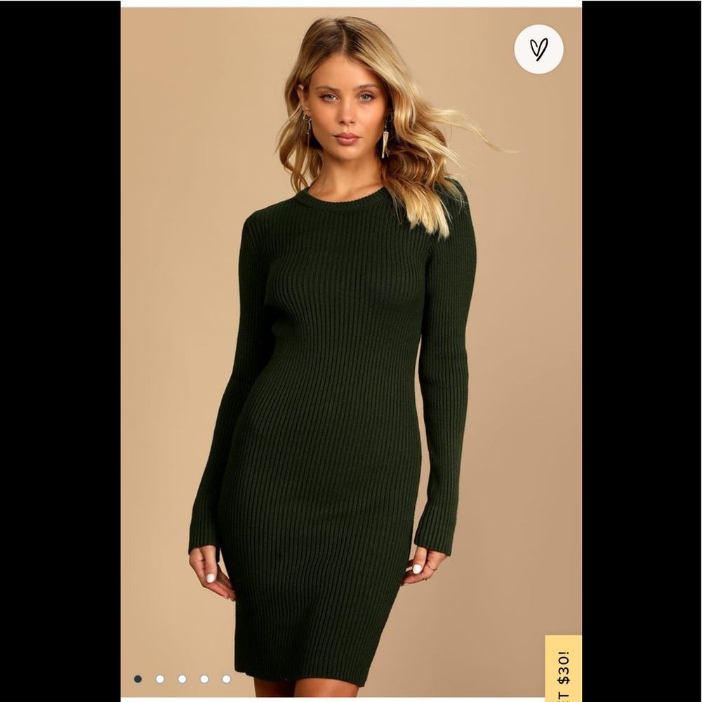 Coziest Cutie Dark Green Ribbed Cutout Bodycon Sweater Dress